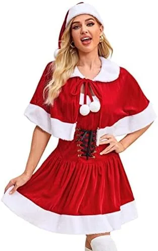 Vista 6 de Disfraz de Navidad de Sra. Claus de 3 piezas para mujer, disfraz de fiesta de cosplay de Papá Noel