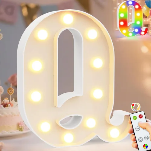 Vista 54 de Pooqla Letras con luces LED de marquesina, letras decorativas iluminadas en blanco cálido y blanco frío, letras del alfabeto iluminadas para niños