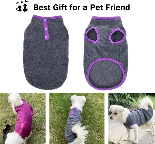 Vista 5 de Paquete de 2 suéteres para perro, chaqueta cálida para cachorros, abrigo de otoño e invierno, ropa de forro polar elástico para mascotas con botones