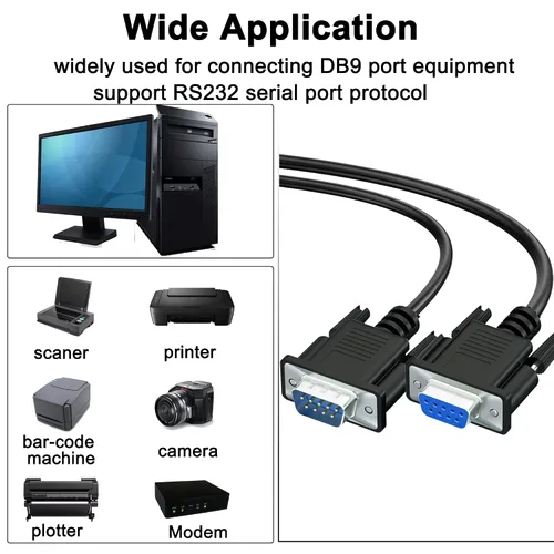 Vista 6 de Cable serie DB9 RS232 recto de 10 pies, cable DB9 macho a hembra para comunicación de datos, TV, pantalla, proyector