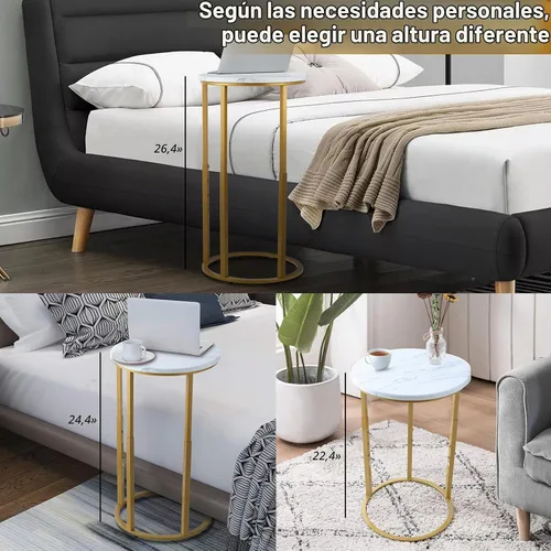 Vista 4 de Serteaw Mesa auxiliar en forma de C, mesa auxiliar resistente para sofá, mesita de noche, espacio pequeño, bandeja para TV, soporte para tocadiscos