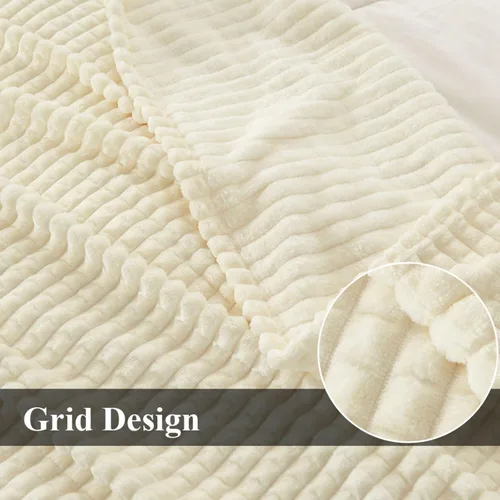 Vista 6 de Simple&Opulence - Manta de microfibra de lujo súper suave con diseño de cuadrícula estereoscópica (crema, 50 x 70 pulgadas).
