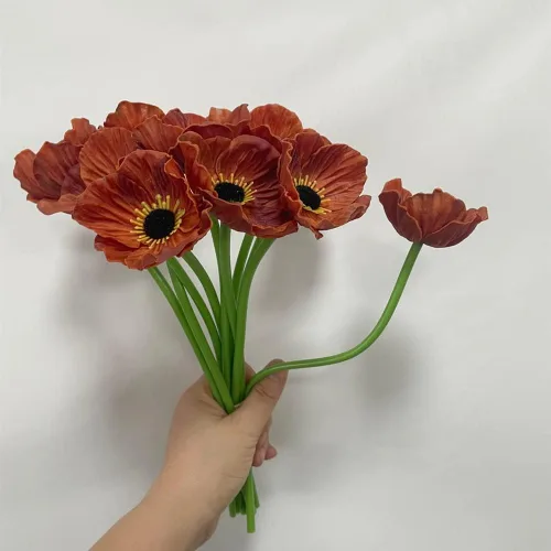 Vista 2 de Rikyo 10 ramos de flores artificiales de 11 pulgadas, flores de amapola, anémona sintética de poliuretano, flores silvestres falsas para mesa