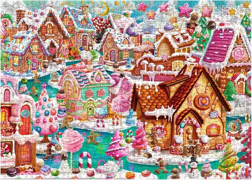 Vista 2 de Divertidos rompecabezas escénicos de invierno para adultos de 1000 piezas, rompecabezas de dulces mágicos, rompecabezas artísticos bonitos