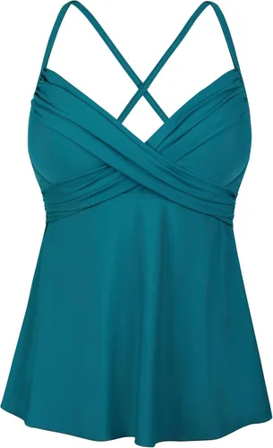 Vista 3 de Firpearl Traje de baño tankini con aros para mujer, con cuello en V torcido, para busto grande, ajuste holgado