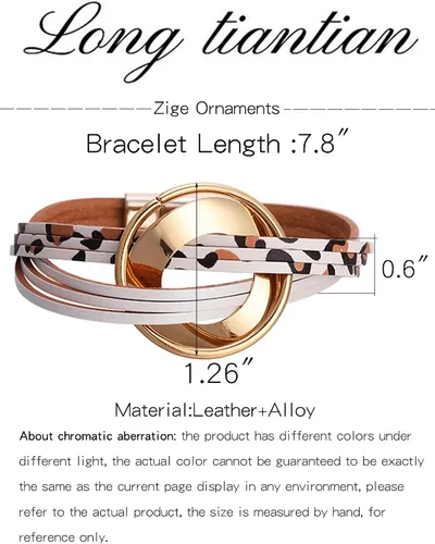 Vista 6 de Pulsera de cuero circular multicapa para mujer, estilo bohemio, geométrico, para hombre, cierre magnético, para adolescentes y niñas