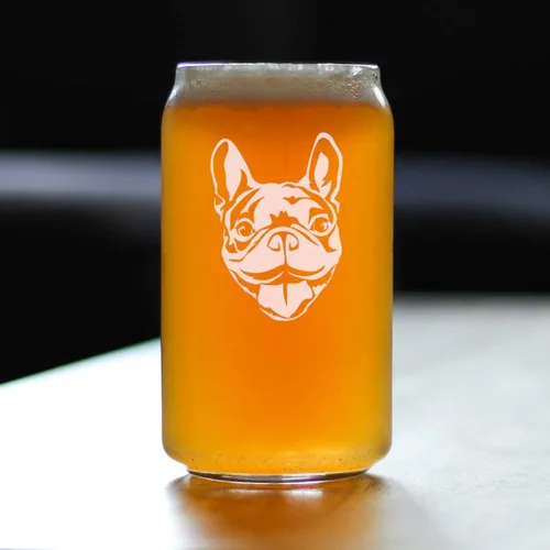 Vista 2 de Happy Frenchie - Vaso de cerveza – Decoración divertida y única con temática de perro bulldog francés y regalos para hombres y mujeres, 16 onzas