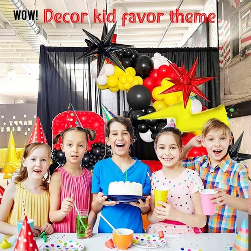 Vista 7 de Kit de arco de globos de atrapasueños de monstruos, 154 unidades, decoración de fiesta roja, amarilla y negra, con rayo y globos de papel