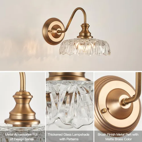 Vista 7 de HDDFL Aplique de pared vintage en latón mate para mesita de noche, lámpara de pared para dormitorio, accesorios de iluminación en puerta para sala