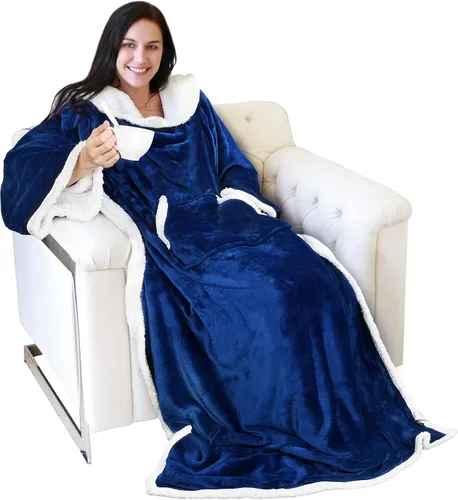 Vista 8 de Catalonia - Manta de forro polar tipo sherpa con mangas, súper suave, cálida y cómoda, de gran tamaño, de forro polar y microplush, con mangas
