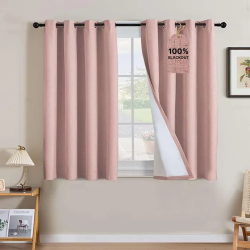 Vista 183 de H.VERSAILTEX Cortinas 100% opacas con aislamiento térmico, texturizadas, de lino, con bloqueo completo de calor y luz, para sala de estar y Negro