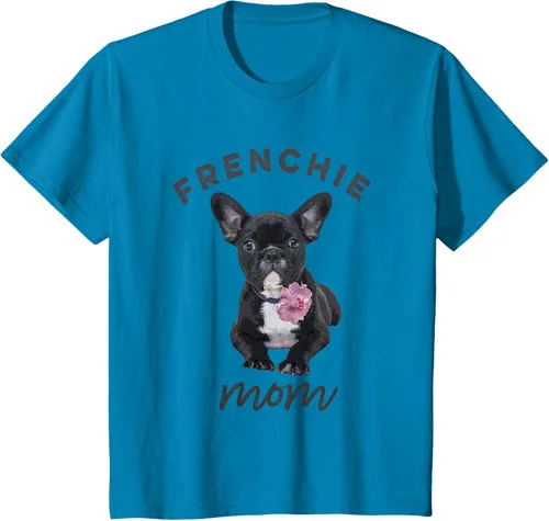 Vista 46 de Camiseta Bulldog Francés para Mujer, Frenchie Mom, Flor, Negro, S