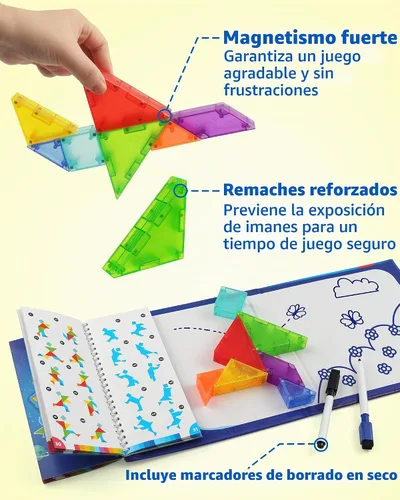 Vista 6 de Rompecabezas Tangram Magnético de Viaje Coogam con Bloques de Construcción 3D, Libros de Rompecabezas de Escritura en Forma de Patrón para Viajes