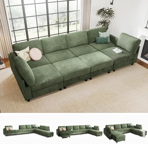 Vista 35 de KKL Sofá cama modular modular con otomana de almacenamiento, sofá cama convertible en forma de L/U para sala de estar, diseño reversible moderno