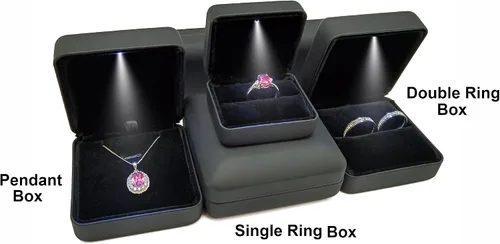 Vista 5 de Exposición de joyería brillante del anillo de la caja de regalo de la joyería del LED del metal del tamaño grande - conveniente para un par