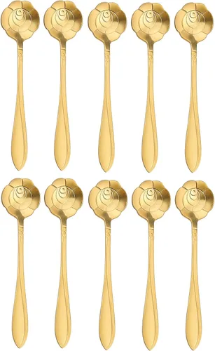 Vista 2 de Juego de 20 cucharas de café de flores de rosa de acero inoxidable, para postre, azúcar, helado, agitar, té, cucharas de batido para vajilla