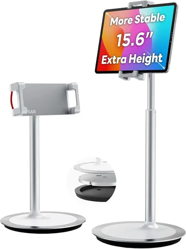 Vista 10 de SAIJI - Soporte para iPad para escritorio, altura ajustable y base pesada