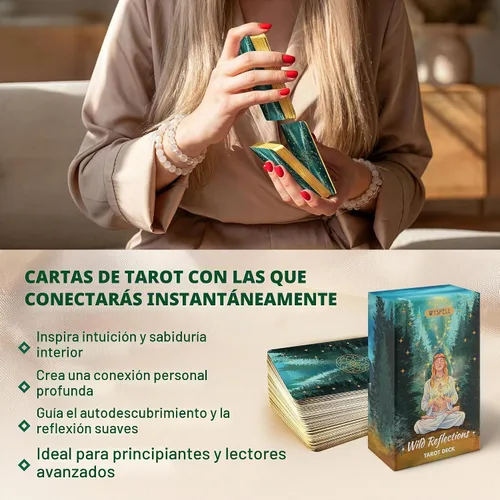 Vista 7 de Wyspell Cartas de tarot para principiantes - Baraja de tarot única de Wild Wild Reflections_green (bordes dorados)