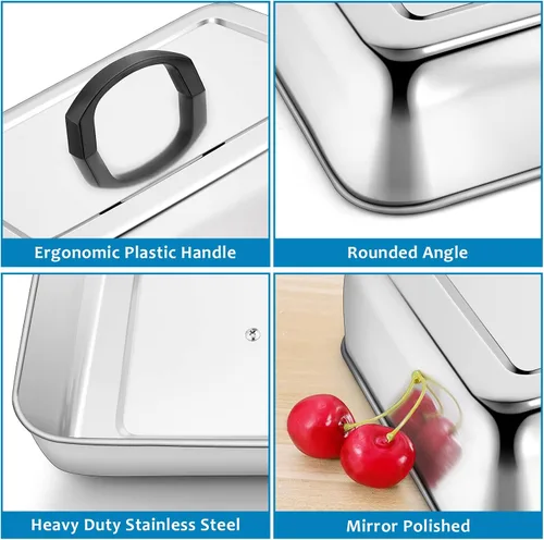 Vista 2 de HaSteeL Cubierta rectangular para untar queso, de acero inoxidable, tapa de tapa de vapor para queso, accesorios resistentes para parrilla