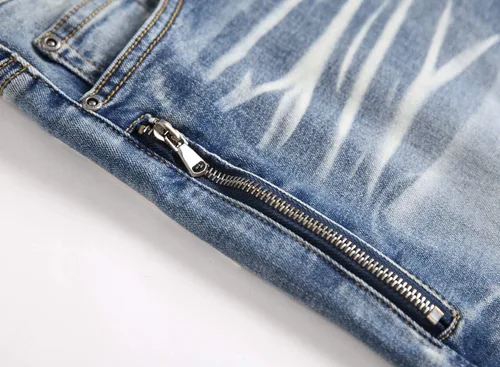 Vista 5 de Skinny Slim Fashion - Jeans elásticos de motociclista de Hip Hop con agujeros rectos rasgados.