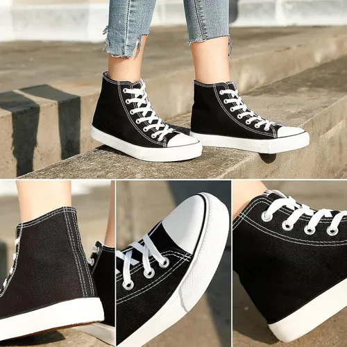 Vista 3 de Tenis de lona de caña alta con cordones para mujer, estilo informal, ideales para caminar