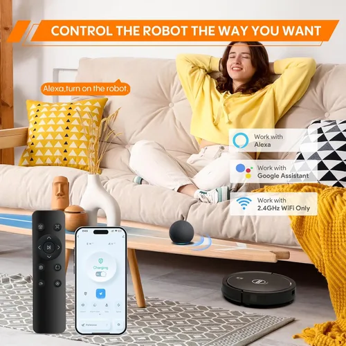 Vista 4 de Robot aspirador y trapeador, robot aspirador 3 en 1 con 5000 Pa, aspiradoras robóticas de navegación inteligente con limpieza multisuperficie, 2.87