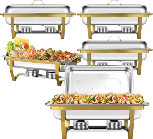 Vista 14 de Juego de 2 platos de 8 cuartos de galón para buffet de acero inoxidable, juego completo de calentador de alimentos con bandeja de agua