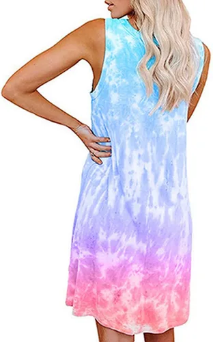 Vista 3 de SCEINRET Vestido sin mangas para mujer, con estampado floral y cuello redondo, sin mangas, mini vestidos