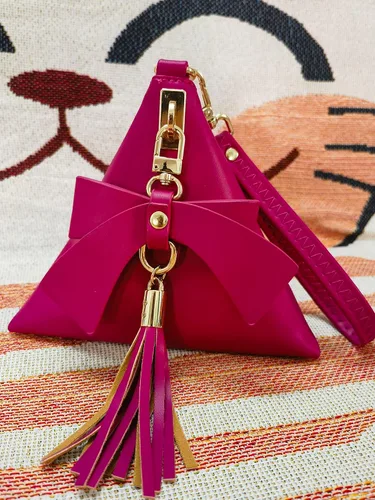 Vista 6 de Bolso de mano de noche con lazo de cuero triangular para mujer