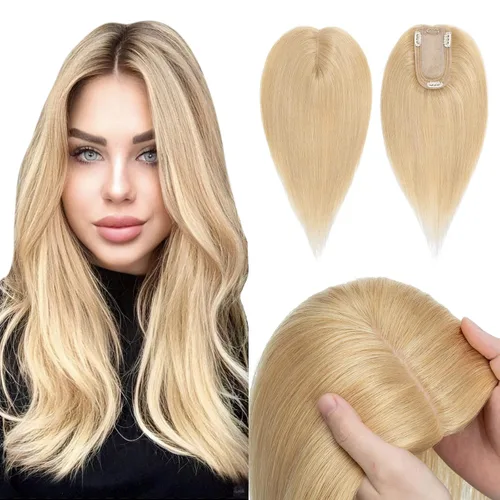 Vista 11 de Hairro Toppers de cabello humano 100% real para mujeres sin flequillo, postizos de cabello real con clip, base de seda transpirable para cubrir