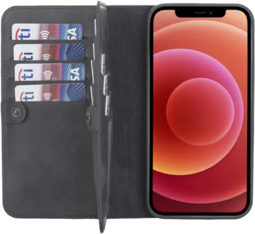 Vista 17 de HARDISTON Funda de piel auténtica de alta calidad hecha a mano para iPhone 7/8 / SE doble folio tarjetero - Funda magnética desmontable - Soporte