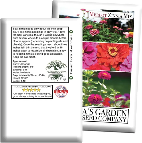 Vista 7 de Zinnia Merlot Mix - Semillas de flores para plantar, más de 200 semillas de flores por paquete, meteorito, príncipe morado y escarlata llama