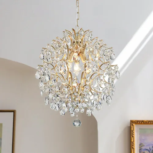 Vista 18 de Bestier Lámpara colgante moderna dorada con forma de gota de lluvia de cristal, lámpara de techo para comedor, baño, dormitorio, sala de estar Oro