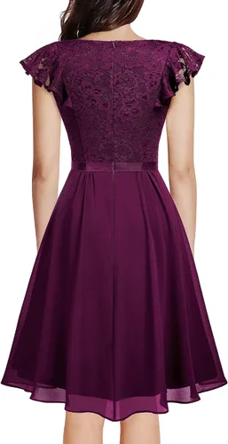 Vista 2 de MISSMAY Vestido retro de cóctel de estilo clásico con encaje y cuello en V para mujer