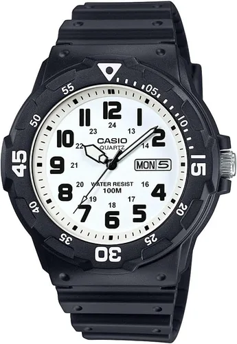 Vista 7 de Casio MRW200H Series Unisex Analog Watch 100M WR Stainless Steel Case Resin Band 2 Hand Analog (HR, Min, SEC) Date Display Screw Down