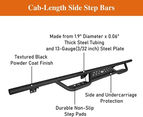 Vista 6 de Gladiator - Estribo Nerf Bar lateral compatible con Jeep Gladiator 2020-2026 JT, accesorios todoterreno (se venden como par)
