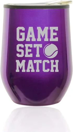 Vista 2 de Vaso de vino sin tallo, taza de viaje de café con tapa, juego de tenis (azul)