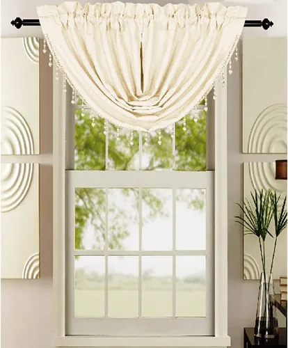 Vista 15 de Leah - Panel de ventana texturizado de jacquard y tratamientos de cenefa de cascada, para espacios del hogar, bolsillo para barra, filtro de luz