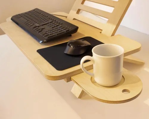 Vista 9 de Soporte ajustable para computadora portátil de madera, convertidor de escritorio de pie, soporte de escritorio de estación de trabajo, mesa