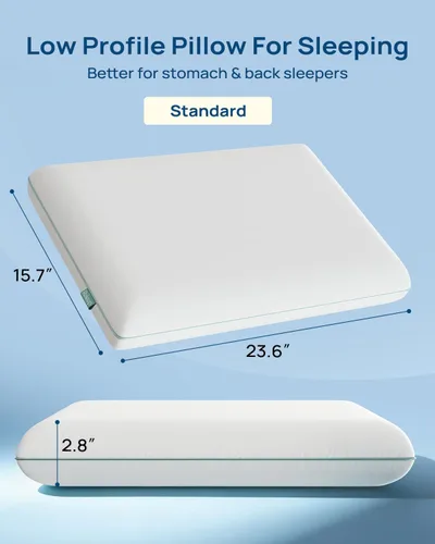 Vista 2 de Almohada de espuma viscoelástica de gel Cool Touch, suave y transpirable, almohada plana para dormir boca abajo y espalda, almohada ortopédica