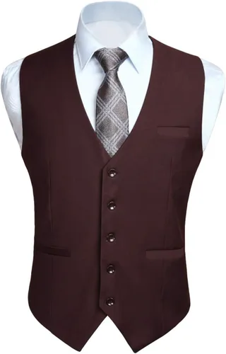 Vista 50 de HISDERN Vest 101 - Chaleco de traje ajustado para hombre con 3 bolsillos para negocios, formal, boda, baile de graduación y esmoquin casual a1-Negro