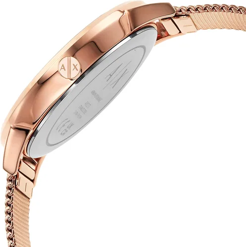 Vista 4 de Armani Exchange - Reloj de cuarzo de acero inoxidable con correa de piel para mujer, Malla de acero rosa, Reloj de cuarzo