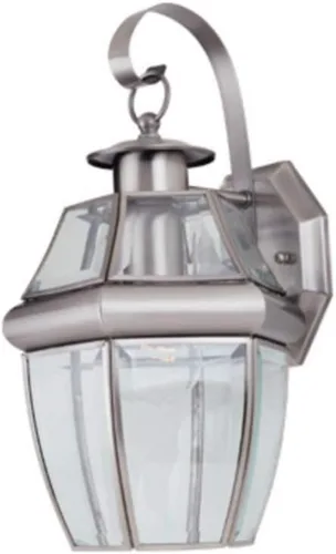 Vista 2 de Generation Lighting 8067-965 Lancaster - Lámpara de pared para exteriores de latón macizo, 75 W, níquel cepillado antiguo, altura de 14 pulgadas