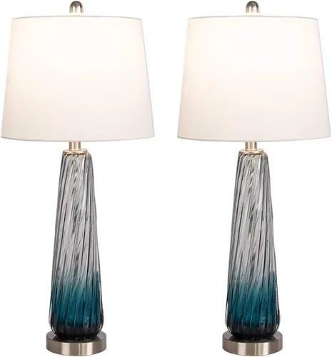 Vista 6 de Maxax Juego de 2 lámparas de mesa de cristal costero de 29 pulgadas, modernas lámparas de noche azules para sala de estar, lámpara de dormitorio
