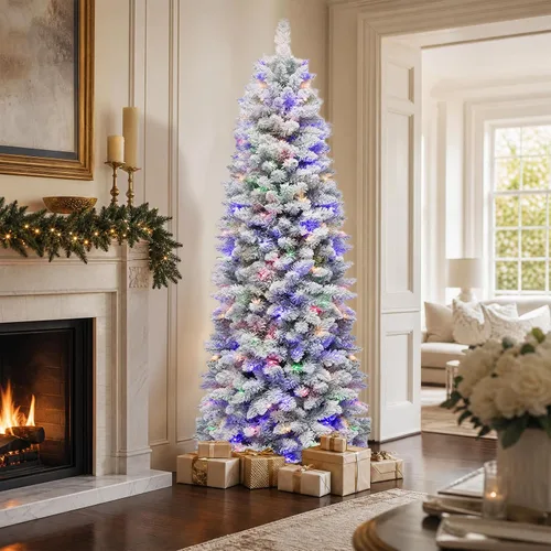 Vista 8 de Hykolity Árbol de Navidad flocado delgado preiluminado de 7.5 pies con 240 Doble color flocado