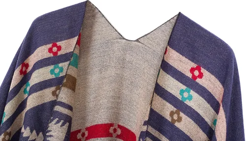 Vista 2 de Chales cálidos para mujer, cárdigan con frente abierto, estilo vintage, poncho