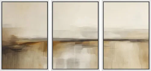 Vista 284 de SIGNFORD - Set de obras de arte en lienzo enmarcado para pared, ilustraciones abstractas de neblina del desierto en tonos neutros beige y marrón
