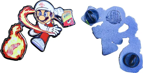 Vista 2 de Mario Hot Chips Throw Enamel Pin - 2 Inch Zinc Alloy Lapel Pin - Video Games Pins, Funny Pin