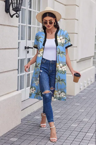 Vista 2 de Ekouaer Camisón Mujer Casas Cremallera Delantera Túnica Ligero Plumero Señora Floral Housedress Noche Casual con Bolsillo