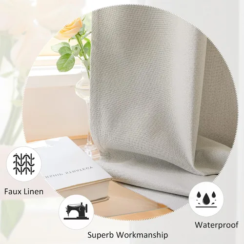 Vista 6 de HUTO Cortina plisada opaca completa con alzapaños, cortina de lino sintético extra ancha para patio, dormitorio, sala de estar, abedul blanco, 84